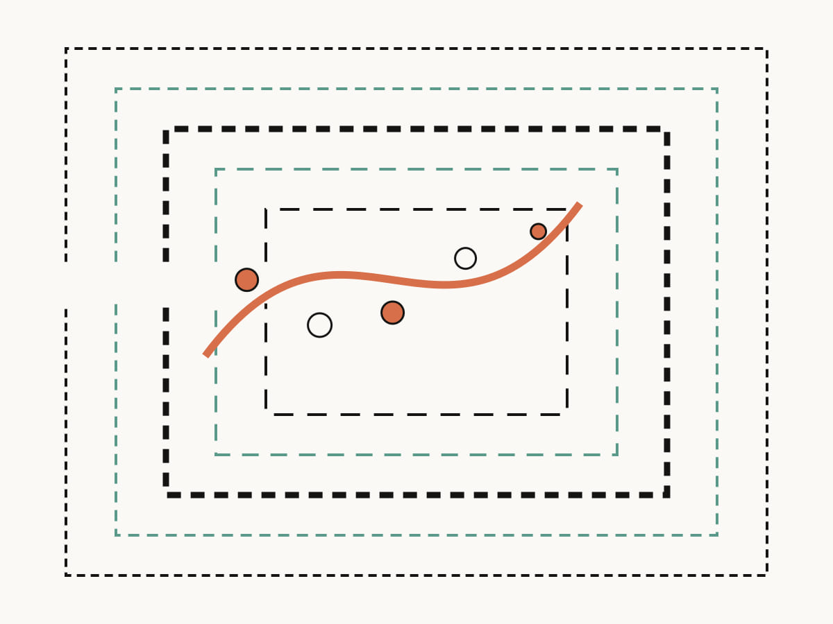 Nested black and teal paths pause at staggered openings while an orange line crosses the center, representing ADHD paralysis in teens.