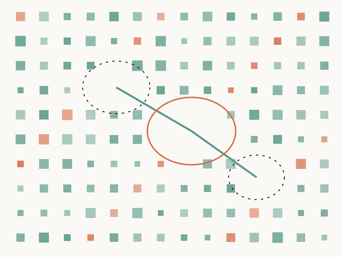 A printed grid opens around three linked voids crossed by a live diagonal line, representing an assignment tracker for ADHD students.