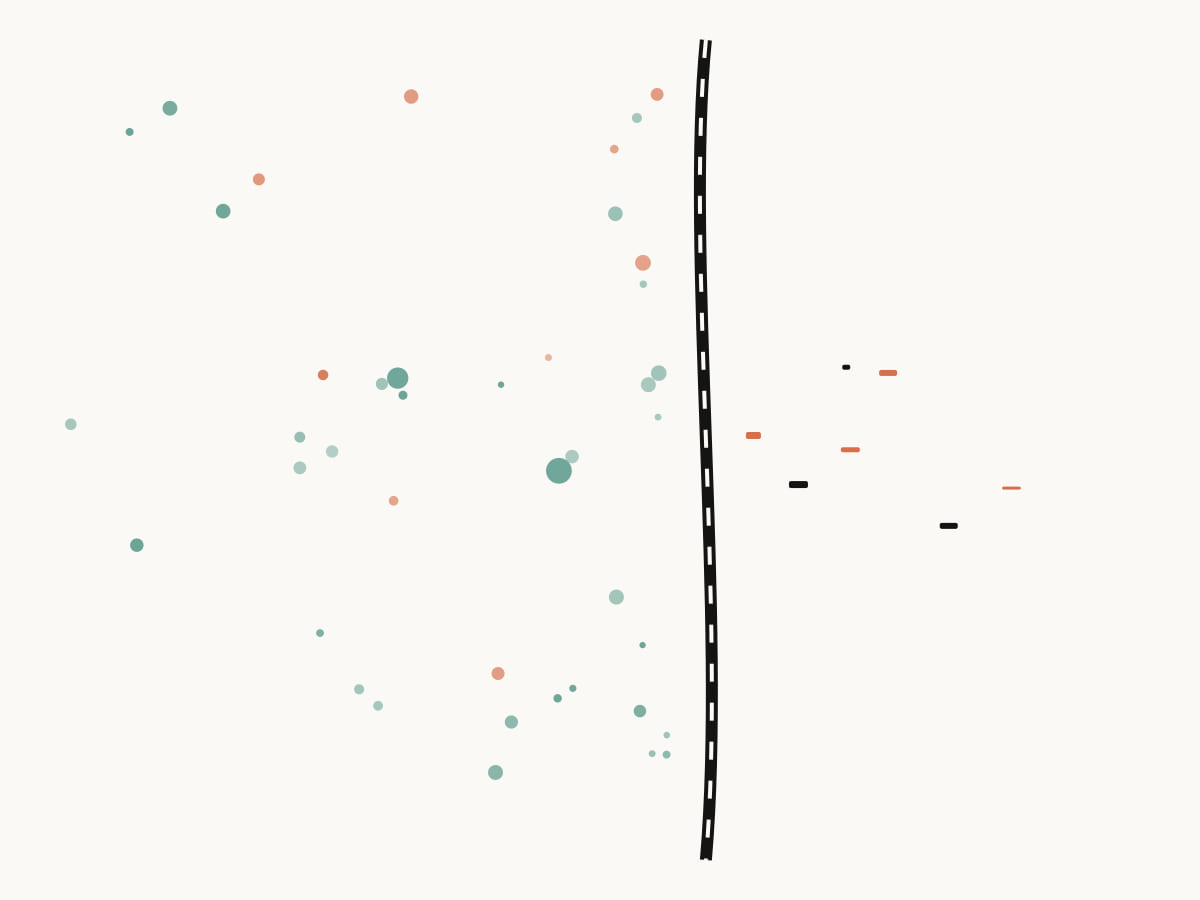Small marks gather at a porous boundary as a few pass through, representing how to remind teenager without nagging.