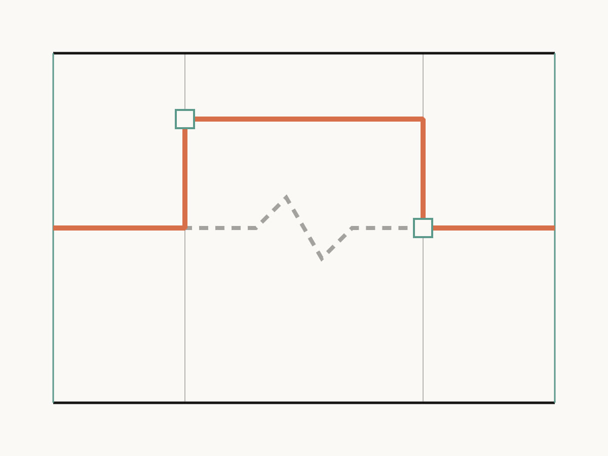 A fixed rectangular environment gains an alternate route through the same space, representing how a 504 plan creates access for a student.